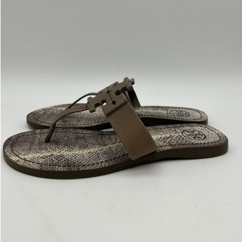 Tory Burch Miller Embossed Leather Snake Print Thong Sandal Logo Size 6 Designer